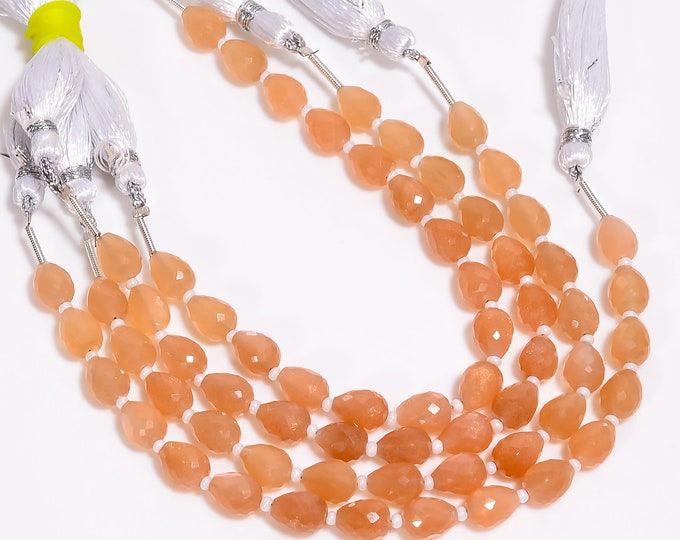 Peach Moonstone Faceted Center Drilled Teardrop Shape 6mm x 8mm, Semi-Precious Gemstones For Jewelry Making