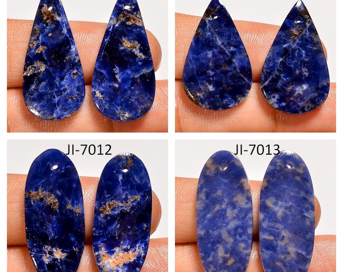 Natural Sodalite Fancy Shape Front Drilled Smooth Cabochon Matching Pairs, Semi-Precious Gemstones For Jewelry Making