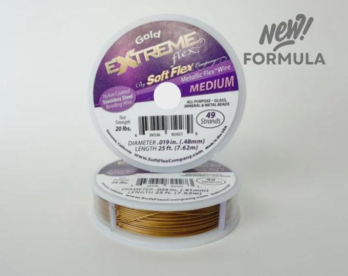 Soft Flex Gold Color Medium .019 Inch Diameter Size, 49 Strands Beading Wire, 25 Foot Spool For Jewelry Making
