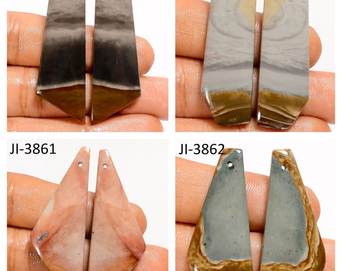 Natural Polychrome Jasper Fancy Shape Front Drilled Smooth Cabochon Matching Pairs, Semi-Precious Gemstones For Jewelry Making