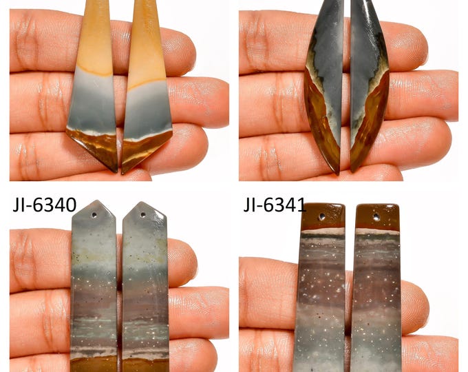 Natural Polychrome Jasper Fancy Shape Front Drilled Smooth Cabochon Matching Pairs, Semi-Precious Gemstones For Jewelry Making