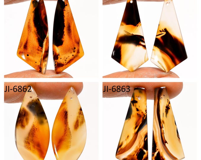 Natural Montana Agate Fancy Shape Front Drilled Smooth Cabochon Matching Pairs, Semi-Precious Gemstones For Jewelry Making