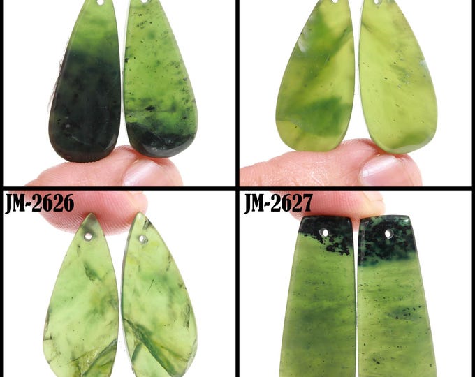Natural Serpentine Fancy Shape Front Drilled Smooth Cabochon Matching Pairs, Semi-Precious Gemstones For Jewelry Making