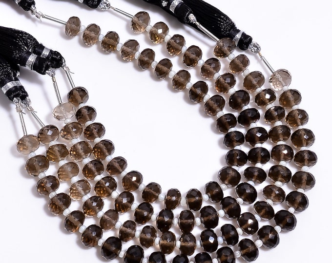 Smoky Quartz Faceted Center Drilled Rondelle Shape 7mm, Semi-Precious Gemstones For Jewelry Making