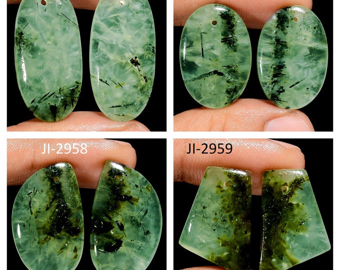 Natural Prehnite Fancy Shape Front Drilled Smooth Cabochon Matching Pairs, Semi-Precious Gemstones For Jewelry Making