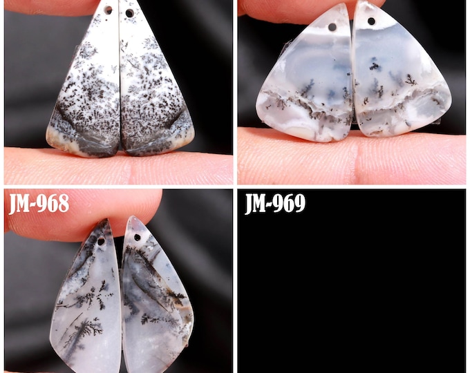 Natural Dendrite Agate Fancy Shape Front Drilled Smooth Cabochon Matching Pairs, Semi-Precious Gemstones For Jewelry Making