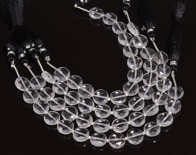 Crystal Quartz Faceted Center Drilled Coin Shape 10.25mm, Semi-Precious Gemstones For Jewelry Making