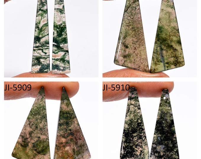 Natural Moss Agate Fancy Shape Front Drilled Smooth Cabochon Matching Pairs, Semi-Precious Gemstones For Jewelry Making