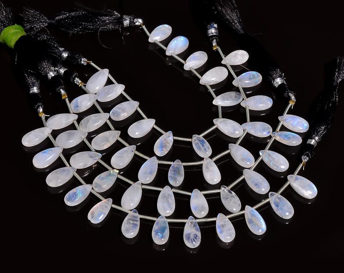 Natural Rainbow Moonstone Non-Faceted Smooth Side Drilled Pear Shape Briolette 7mm x 15mm, Semi-Precious Gemstones For Jewelry Making