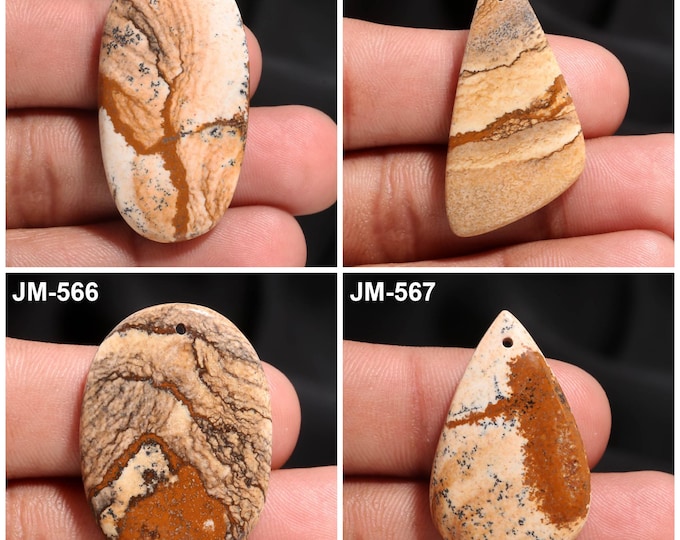 Natural Picture Jasper Fancy Shape Front Drilled Smooth Cabochon Single Pieces, Semi-Precious Gemstones For Jewelry Making