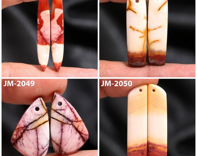 Natural Mookaite Jasper Fancy Shape Front Drilled Smooth Cabochon Matching Pairs, Semi-Precious Gemstones For Jewelry Making