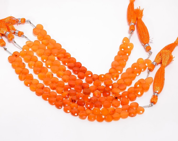 Carnelian Faceted Side Drilled Heart Shape Briolette 7.25mm, Semi-Precious Gemstones For Jewelry Making