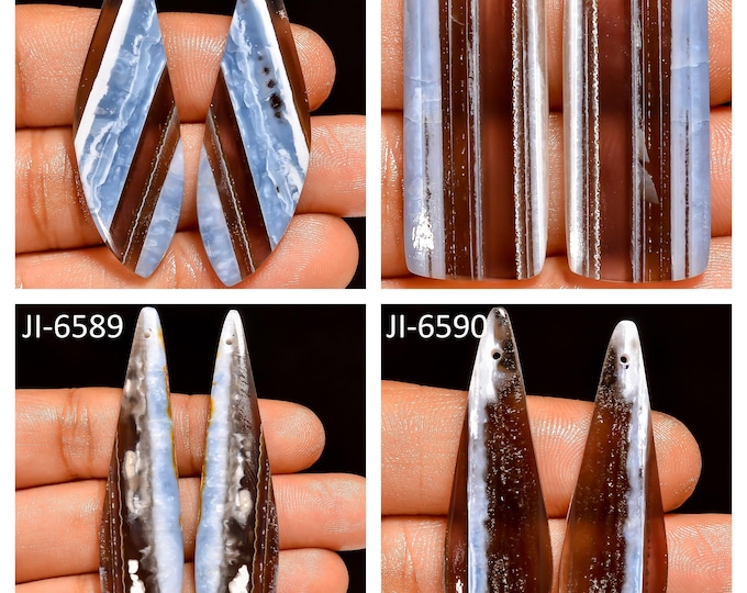 Natural Owyhee Blue Opal Fancy Shape Front Drilled Smooth Cabochon Matching Pairs, Semi-Precious Gemstones For Jewelry Making