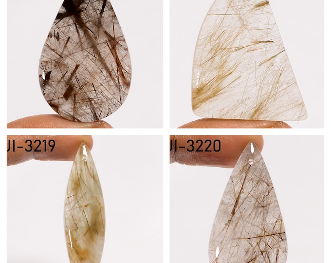 Natural Rutile Quartz Fancy Shape Front Drilled Smooth Cabochon Single Pieces, Semi-Precious Gemstones For Jewelry Making