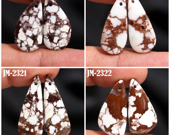 Natural Wild Horse Jasper Fancy Shape Front Drilled Smooth Cabochon Matching Pairs, Semi-Precious Gemstones For Jewelry Making