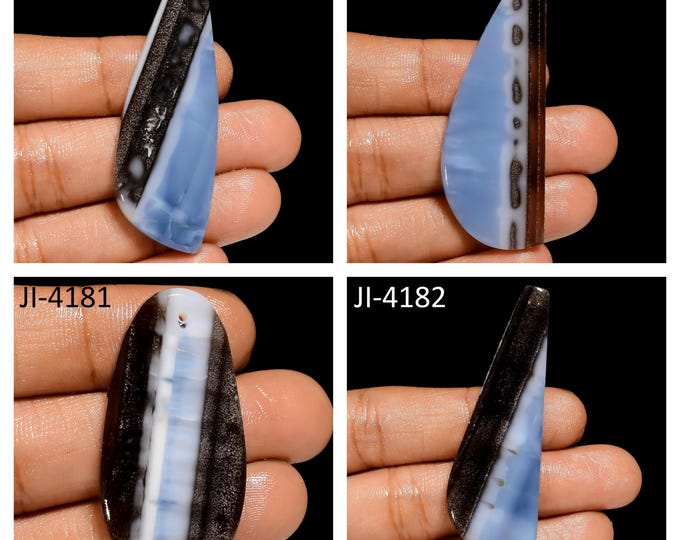 Natural Owyhee Blue Opal Fancy Shape Front Drilled Smooth Cabochon Single Pieces, Semi-Precious Gemstones For Jewelry Making