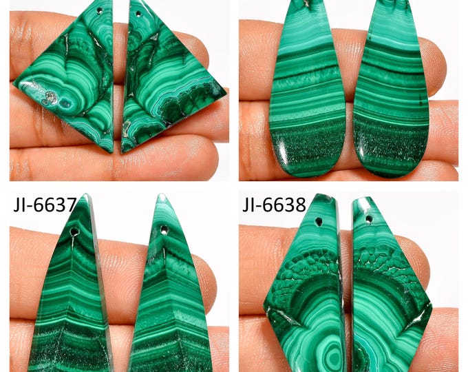 Natural Malachite Fancy Shape Front Drilled Smooth Cabochon Matching Pairs, Semi-Precious Gemstones For Jewelry Making