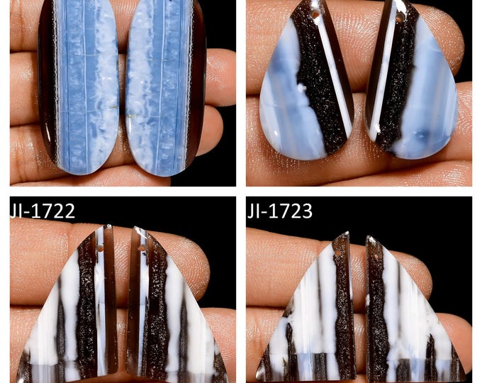 Natural Owyhee Blue Opal Fancy Shape Front Drilled Smooth Cabochon Matching Pairs, Semi-Precious Gemstones For Jewelry Making