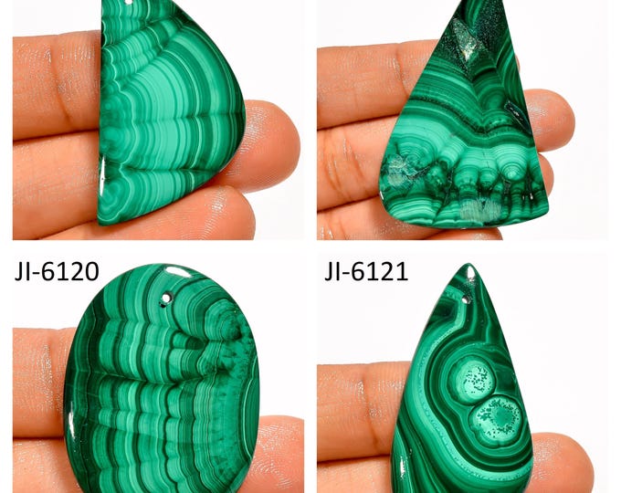 Natural Malachite Fancy Shape Front Drilled Smooth Cabochon Single Pieces, Semi-Precious Gemstones For Jewelry Making