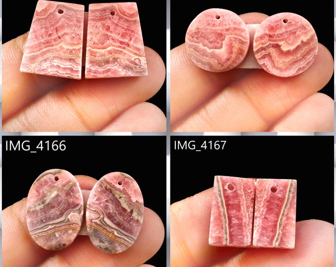 Natural Rhodochrosite Fancy Shape Front Drilled Smooth Cabochon Matching Pairs, Semi-Precious Gemstones For Jewelry Making