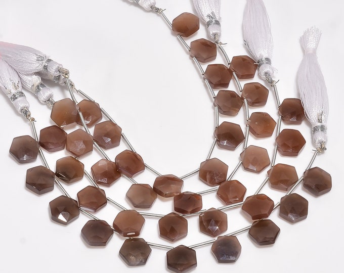 Chocolate Moonstone Faceted Side Drilled Hexagon Shape Briolette 10mm x 11mm, Semi-Precious Gemstones For Jewelry Making