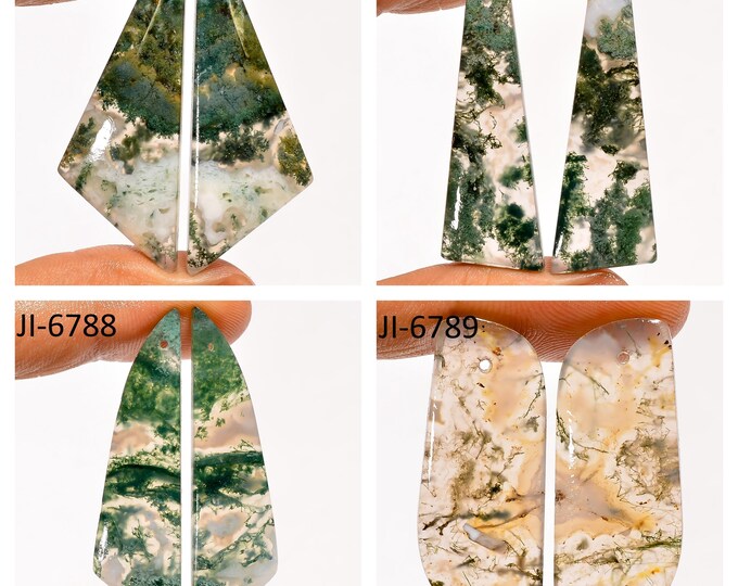 Natural Moss Agate Fancy Shape Front Drilled Smooth Cabochon Matching Pairs, Semi-Precious Gemstones For Jewelry Making
