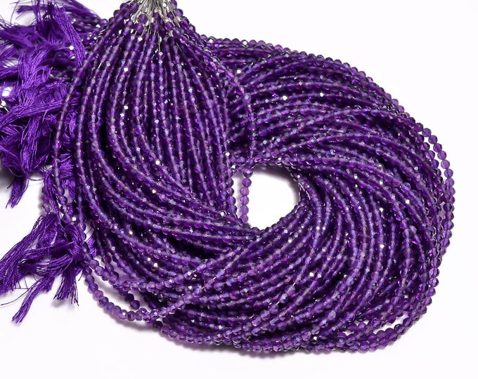 Natural Amethyst Faceted Center Drilled Round Shape 3.50mm, Semi-Precious Gemstones ForJewelry Making
