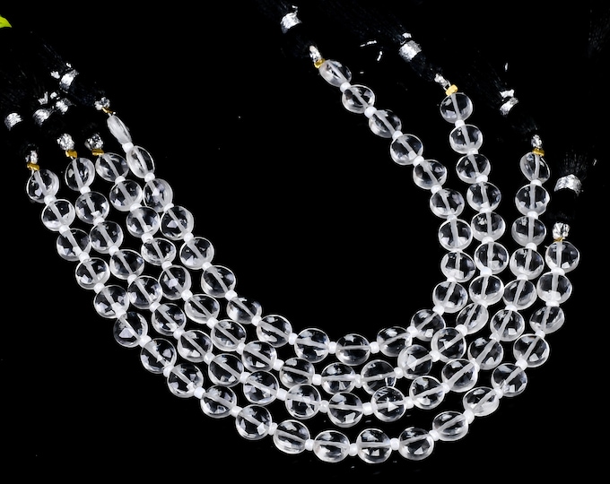 Crystal Quartz Faceted Center Drilled Coin Shape 7.25mm, Semi-Precious Gemstones For Jewelry Making