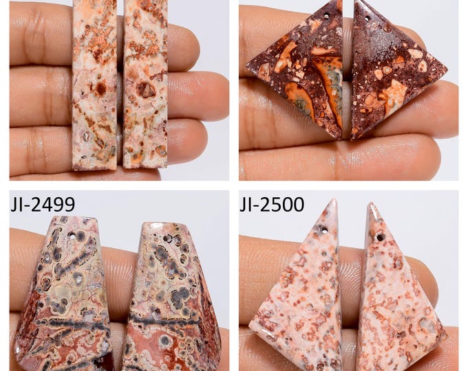 Natural Leopard Skin Jasper Fancy Shape Front Drilled Smooth Cabochon Matching Pairs, Semi-Precious Gemstones For Jewelry Making