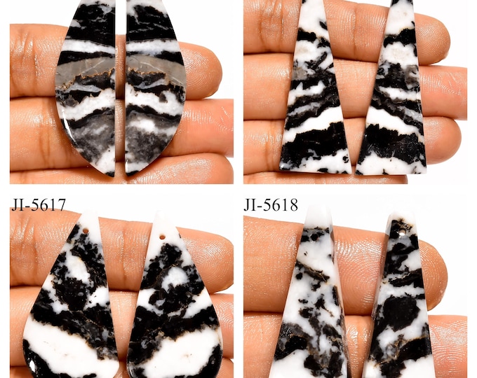 Natural Zebra Jasper Fancy Shape Front Drilled Smooth Cabochon Matching Pairs, Semi-Precious Gemstones For Jewelry Making