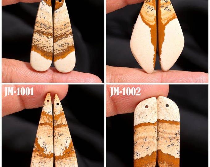 Natural Picture Jasper Fancy Shape Front Drilled Smooth Cabochon Matching Pairs, Semi-Precious Gemstones For Jewelry Making