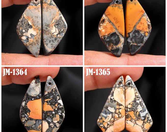 Natural Maligano Jasper Fancy Shape Front Drilled Smooth Cabochon Matching Pairs, Semi-Precious Gemstones For Jewelry Making