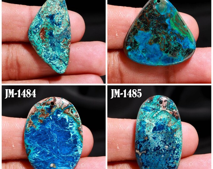 Natural Azurite Fancy Shape Front Drilled Smooth Cabochon Single Pieces, Semi-Precious Gemstones For Jewelry Making