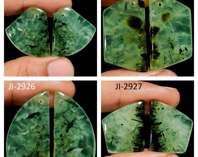 Natural Prehnite Fancy Shape Front Drilled Smooth Cabochon Matching Pairs, Semi-Precious Gemstones For Jewelry Making