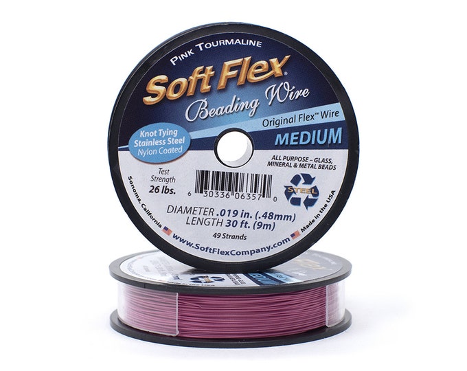 Soft Flex Pink Tourmaline Color Medium Size Beading Wire, 30 Foot Spool For Jewelry Making