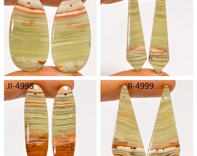 Natural Banded Calcite Fancy Shape Front Drilled Smooth Cabochon Matching Pairs, Semi-Precious Gemstones For Jewelry Making