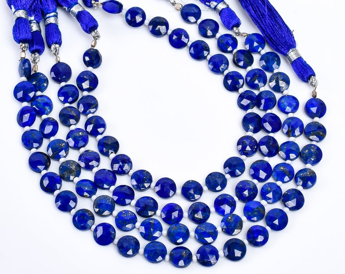 Lapis Lazuli Faceted Center Drilled Coin Shape 7.25mm, Semi-Precious Gemstones For Jewelry Making
