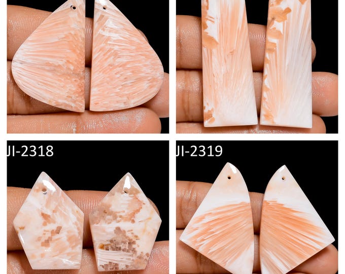 Natural Scolecite Fancy Shape Front Drilled Smooth Cabochon Matching Pairs, Semi-Precious Gemstones For Jewelry Making