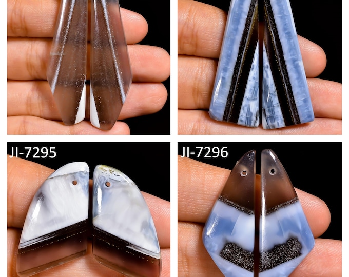 Natural Owyhee Blue Opal Fancy Shape Front Drilled Smooth Cabochon Matching Pairs, Semi-Precious Gemstones For Jewelry Making