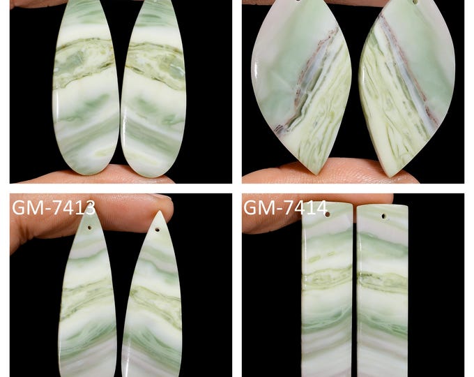 Natural Serpentine Fancy Shape Front Drilled Smooth Cabochon Matching Pairs, Semi-Precious Gemstones For Jewelry Making