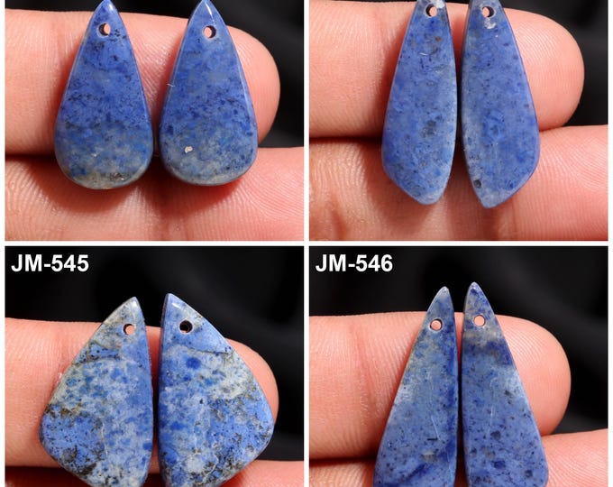 Natural Dumortierite Fancy Shape Front Drilled Smooth Cabochon Matching Pairs, Semi-Precious Gemstones For Jewelry Making