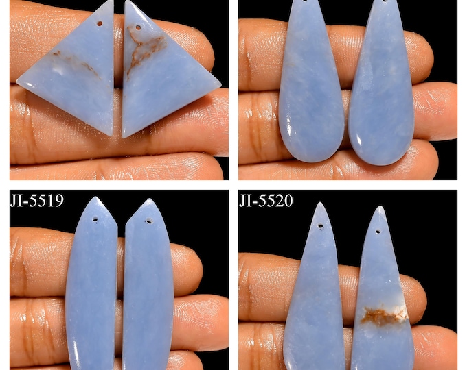 Natural Angelite Fancy Shape Front Drilled Smooth Cabochon Matching Pairs, Semi-Precious Gemstones For Jewelry Making