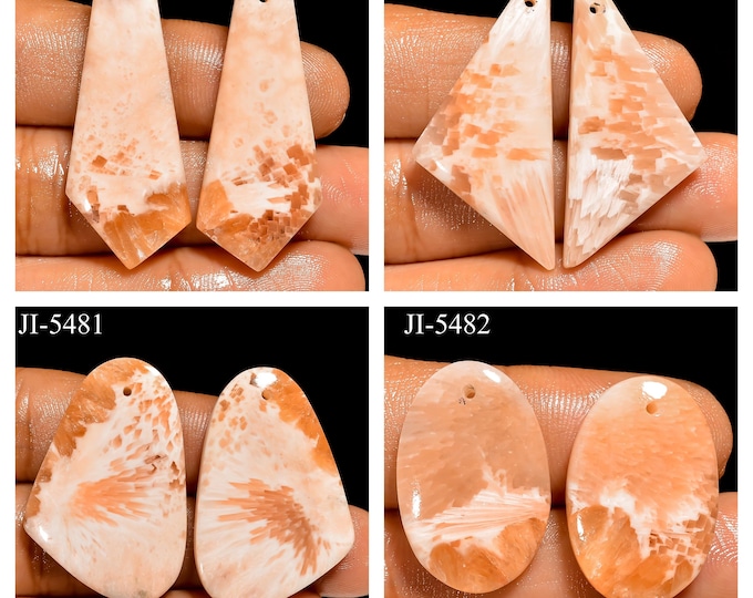 Natural Scolecite Fancy Shape Front Drilled Smooth Cabochon Matching Pairs, Semi-Precious Gemstones For Jewelry Making