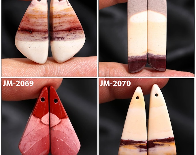 Natural Mookaite Jasper Fancy Shape Front Drilled Smooth Cabochon Matching Pairs, Semi-Precious Gemstones For Jewelry Making