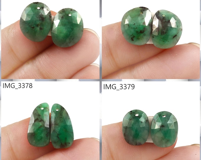Natural Emerald Fancy Shape Front Drilled Faceted Rose Cut Matching Pairs, Precious Gemstones For Jewelry Making