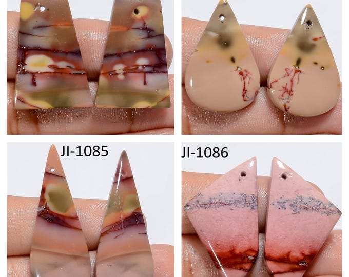 Natural Mookaite Jasper Fancy Shape Front Drilled Smooth Cabochon Matching Pairs, Semi-Precious Gemstones For Jewelry Making