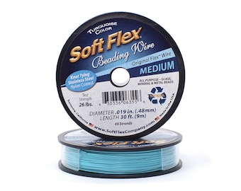 Soft Flex Türkis Farbe Medium .019 Zoll Durchmesser Größe, 49 Stränge Perlendraht, 30-Fuß-Spule für die Schmuckherstellung