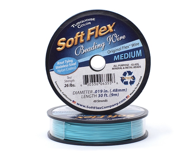 Soft Flex Turquoise Color Medium Size Beading Wire, 30 Foot Spool For Jewelry Making