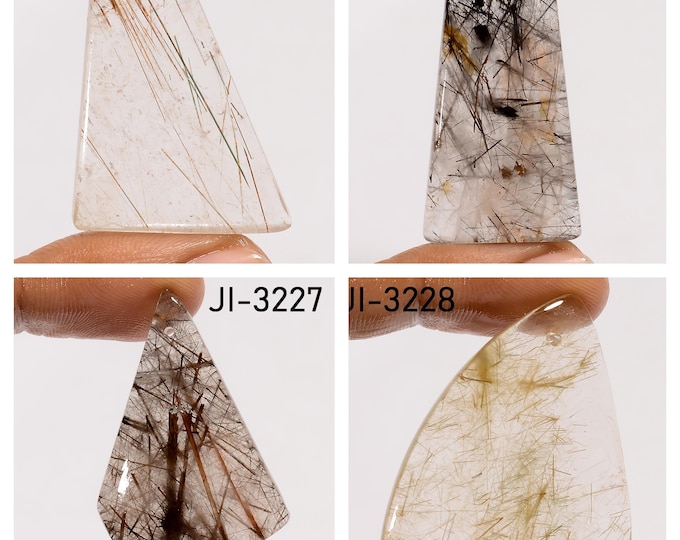 Natural Rutile Quartz Fancy Shape Front Drilled Smooth Cabochon Single Pieces, Semi-Precious Gemstones For Jewelry Making