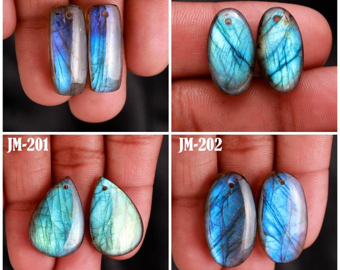 Natural Labradorite Fancy Shape Front Drilled Smooth Cabochon Matching Pairs, Semi-Precious Gemstones For Jewelry Making